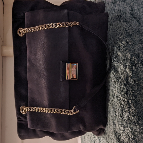 kate spade Handbags - Kate Spade Dark Gray Suede lg purse with lg front pocket, Gold chain & Leather
